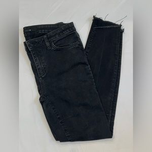 Joe’s Black skinny jeans with frayed bottoms, lightly worn